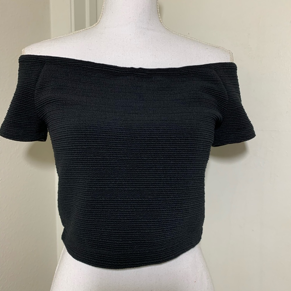 Alice + Olivia Black Cropped Off Shoulder Top